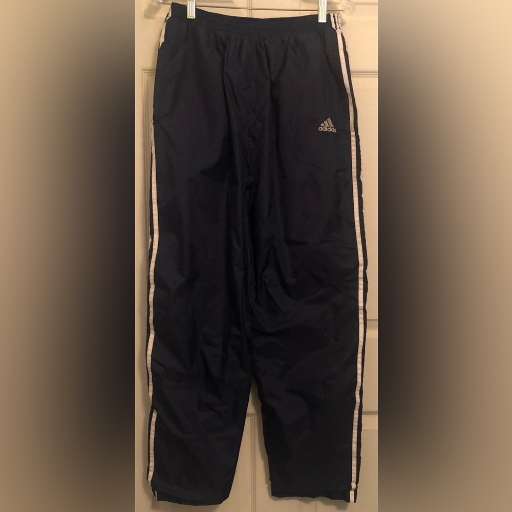 Adidas Lined Athletic Breakaway Pants Snaps Navy Blue